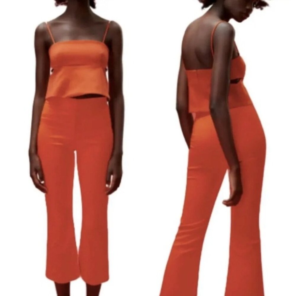 Zara Bright orange cutout camisole top blouse Sz L NWOT spring summer festival - Picture 2 of 16